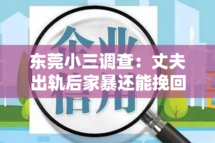 东莞小三调查：丈夫出轨后家暴还能挽回吗？这是一个沉重而又现实的问题。在这个问题上，我作为一名专业律师，将从法律、心理和社会等多个角度来探讨这个问题，希望能为那些正面临困境的人们提供一些帮助。
