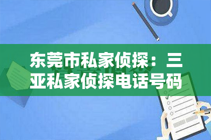 东莞市私家侦探：三亚私家侦探电话号码：揭秘隐私守护者的神秘世界