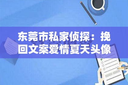东莞市私家侦探：挽回文案爱情夏天头像动漫：打造专属你的浪漫回忆